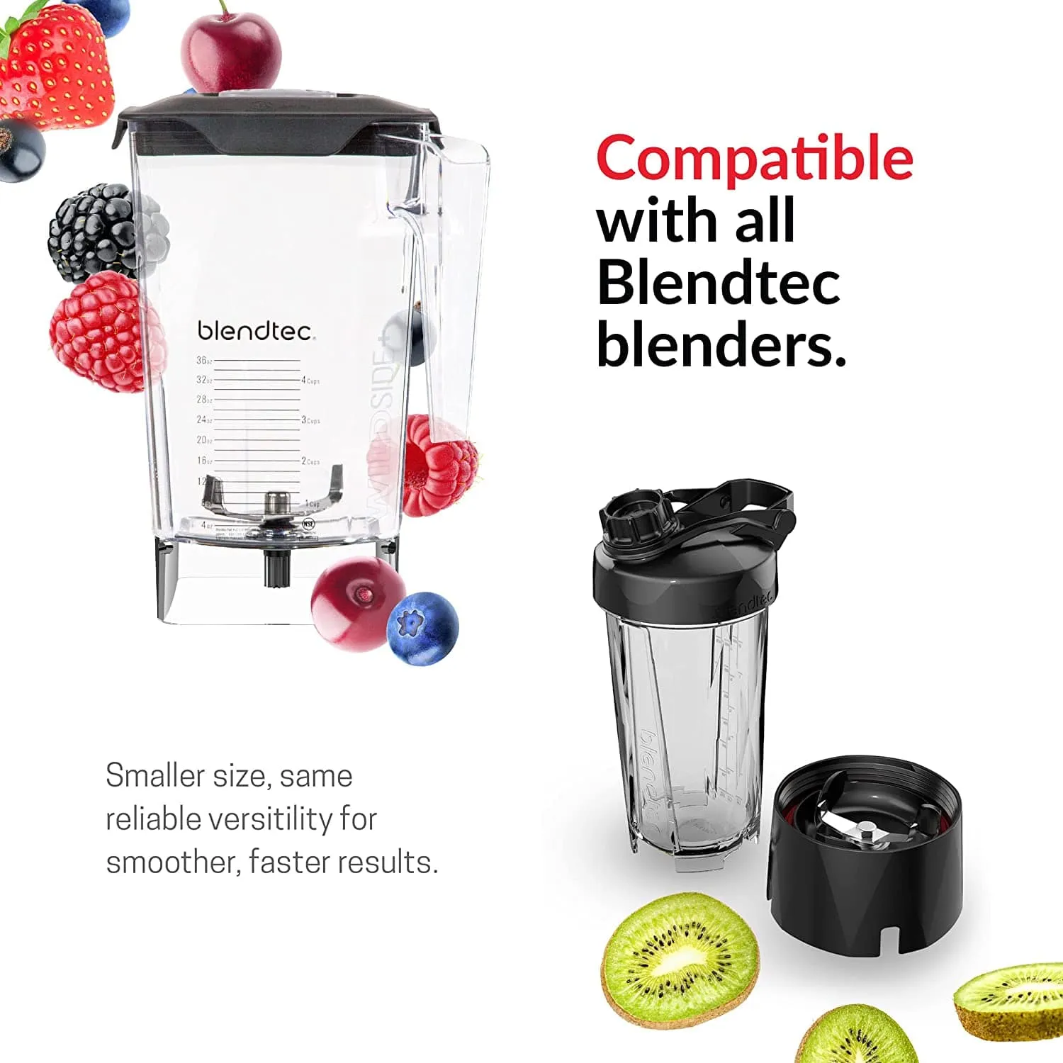 Blendtec WildSide  Jar 90oz volume, 36oz WetDry Five Sided Professional-Grade Blender Jar and Vented Latching Lid Clear