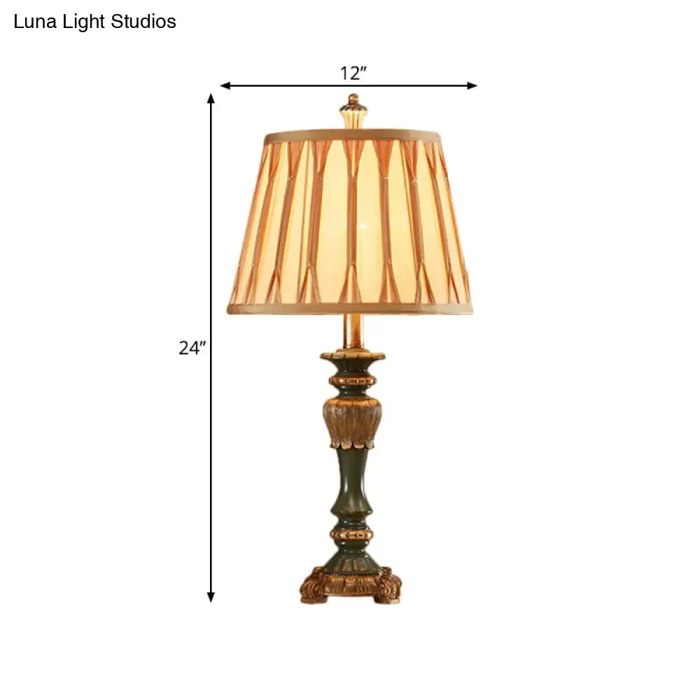 Bronze Fabric Table Lamp w/ Tapered Shade - 10"/12" Width, Traditional Style, Candlestick Base