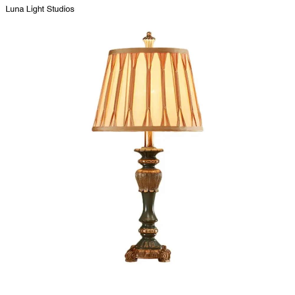 Bronze Fabric Table Lamp w/ Tapered Shade - 10"/12" Width, Traditional Style, Candlestick Base