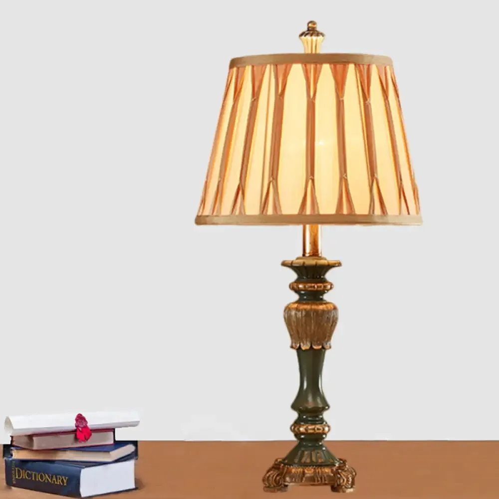 Bronze Fabric Table Lamp w/ Tapered Shade - 10"/12" Width, Traditional Style, Candlestick Base