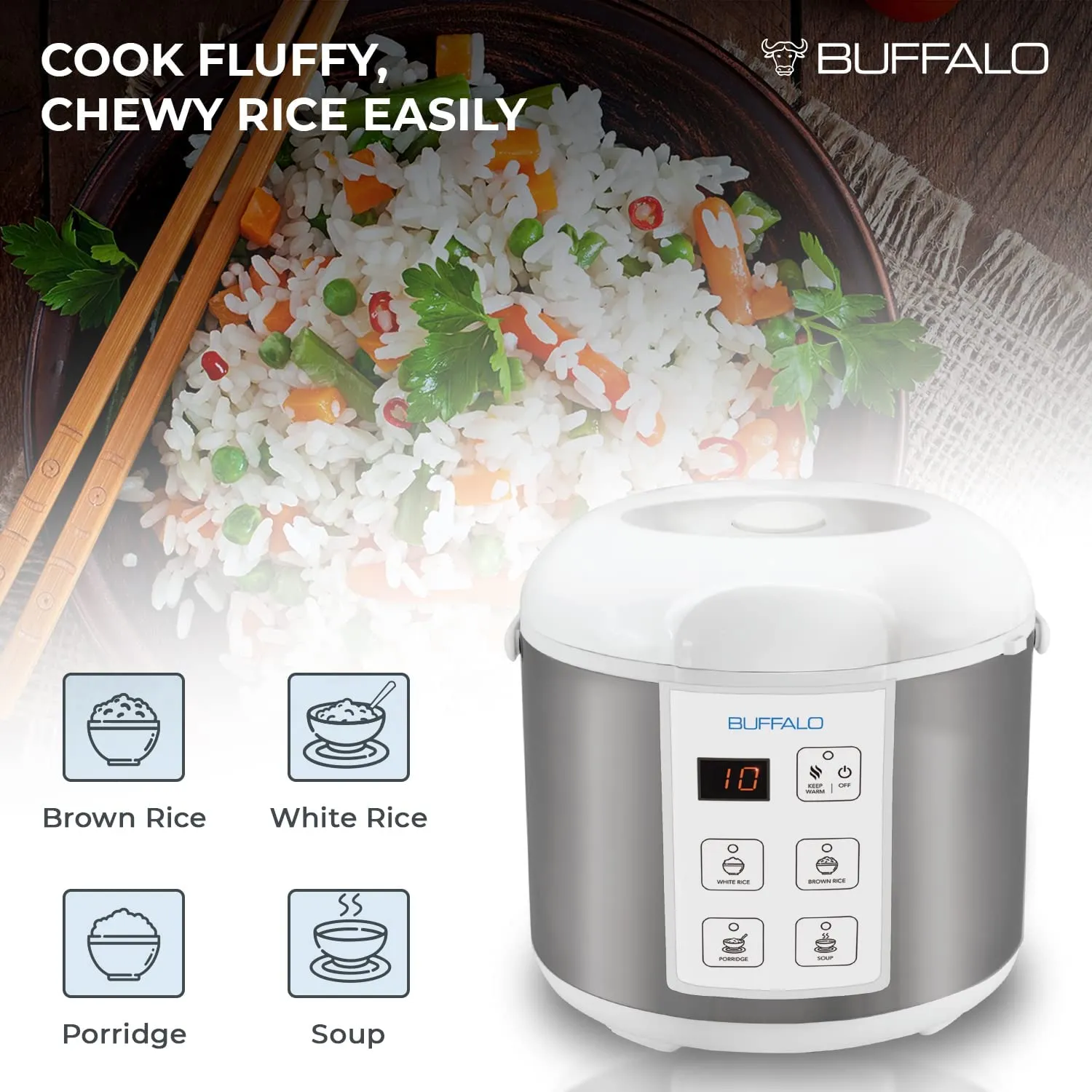 Buffalo Classic Rice Cooker 1.8 Liter (10 Cups) (KWBSC18-II)