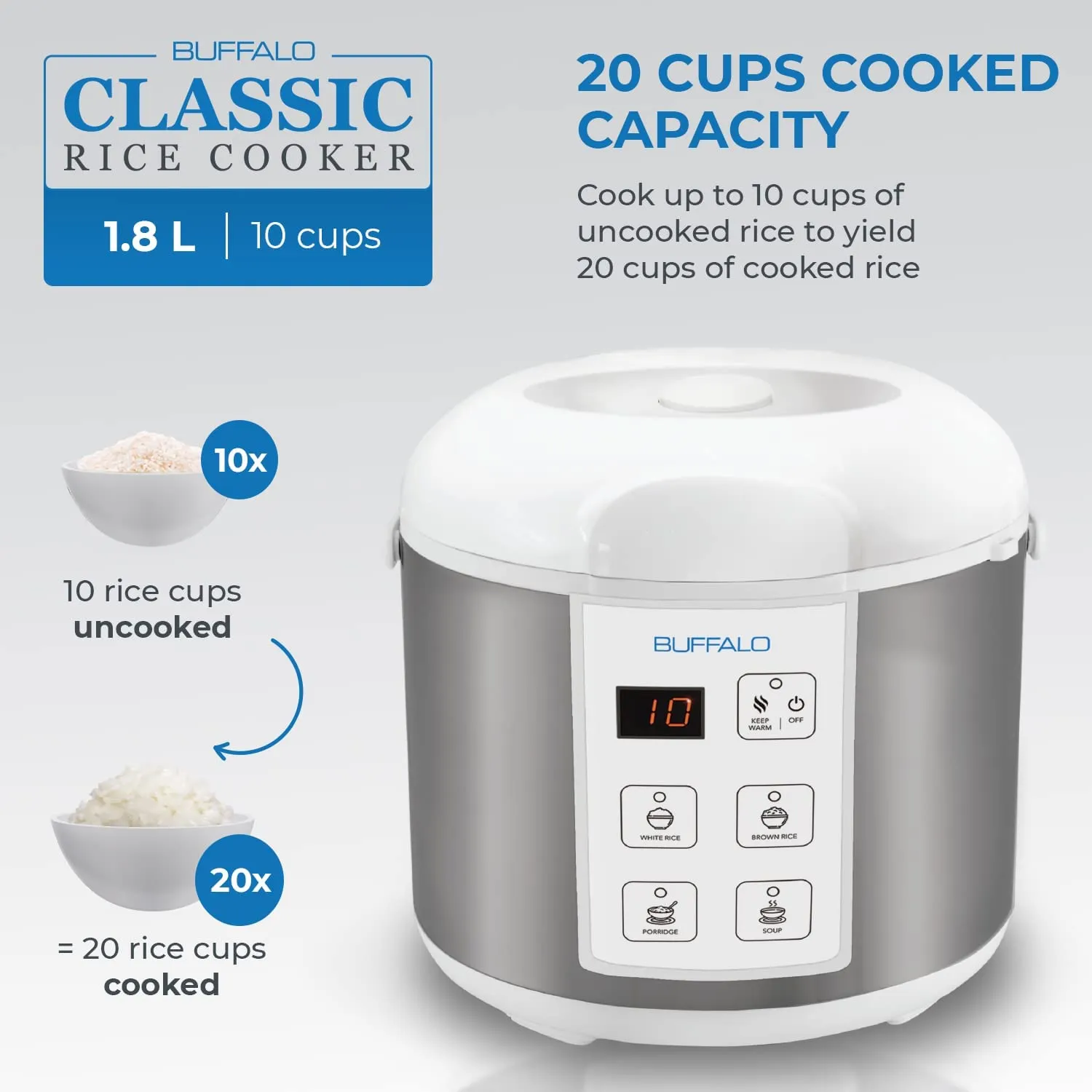 Buffalo Classic Rice Cooker 1.8 Liter (10 Cups) (KWBSC18-II)