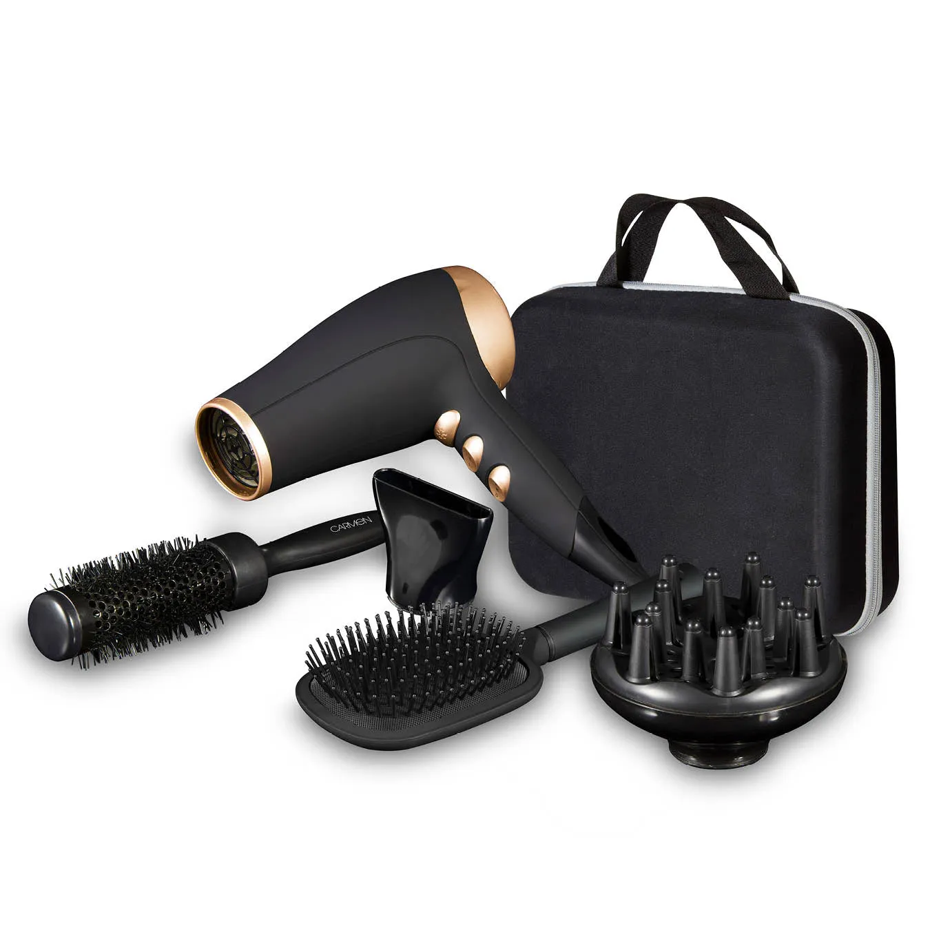 Carmen Noir Hair Dryer Gift Set - Black/Rose Gold