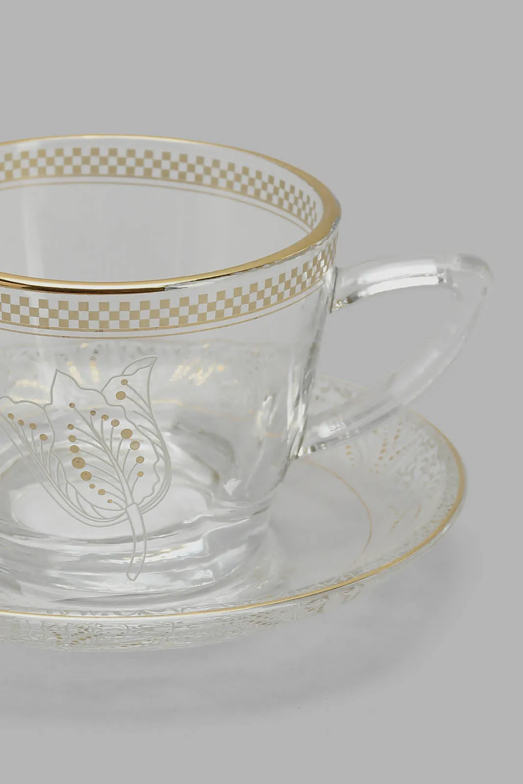 Clear Floral Glass Tea Cup And Saucer