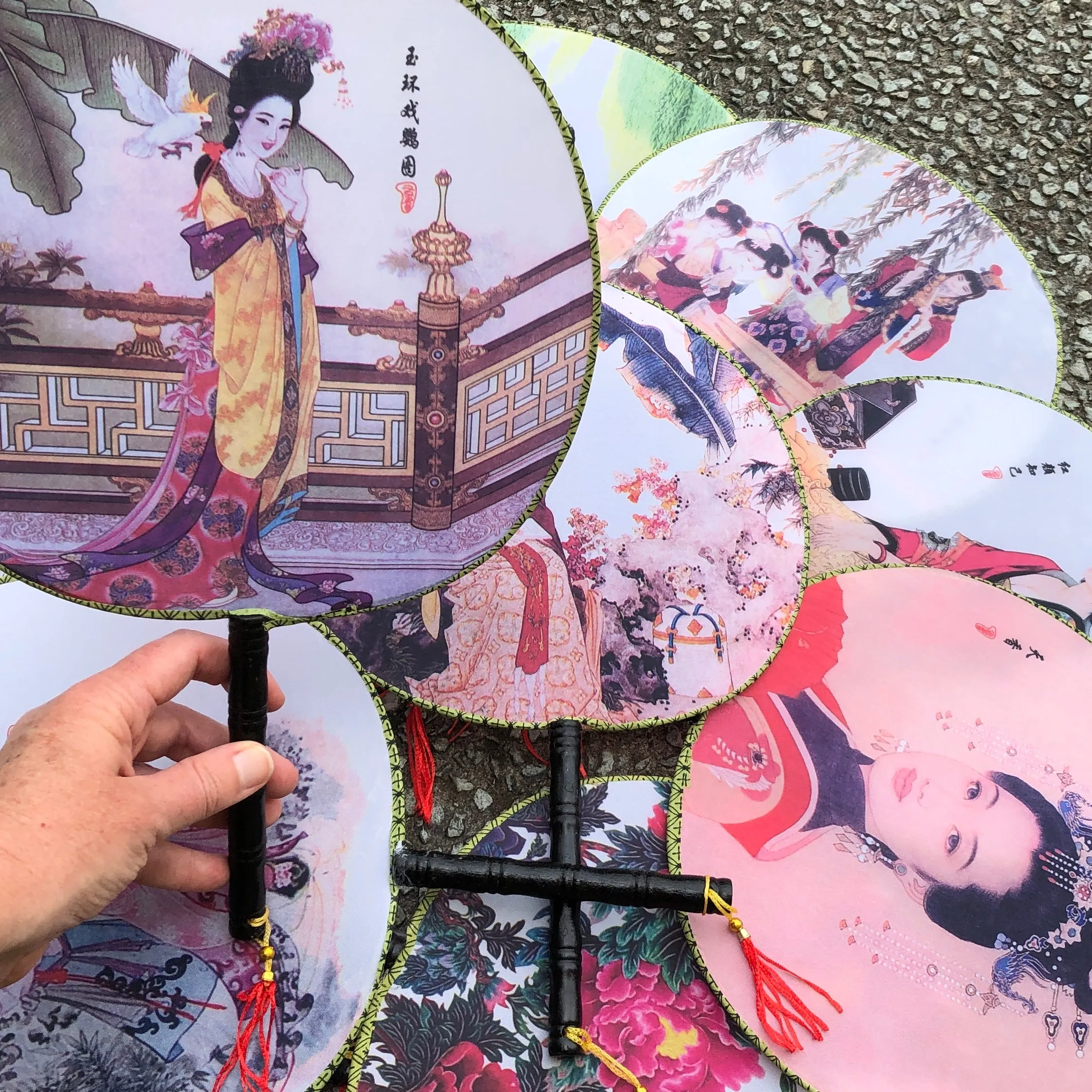 CLEARANCE SALE - 4 pack - Imperial Ladies Round Silk Fan (24.5cm)