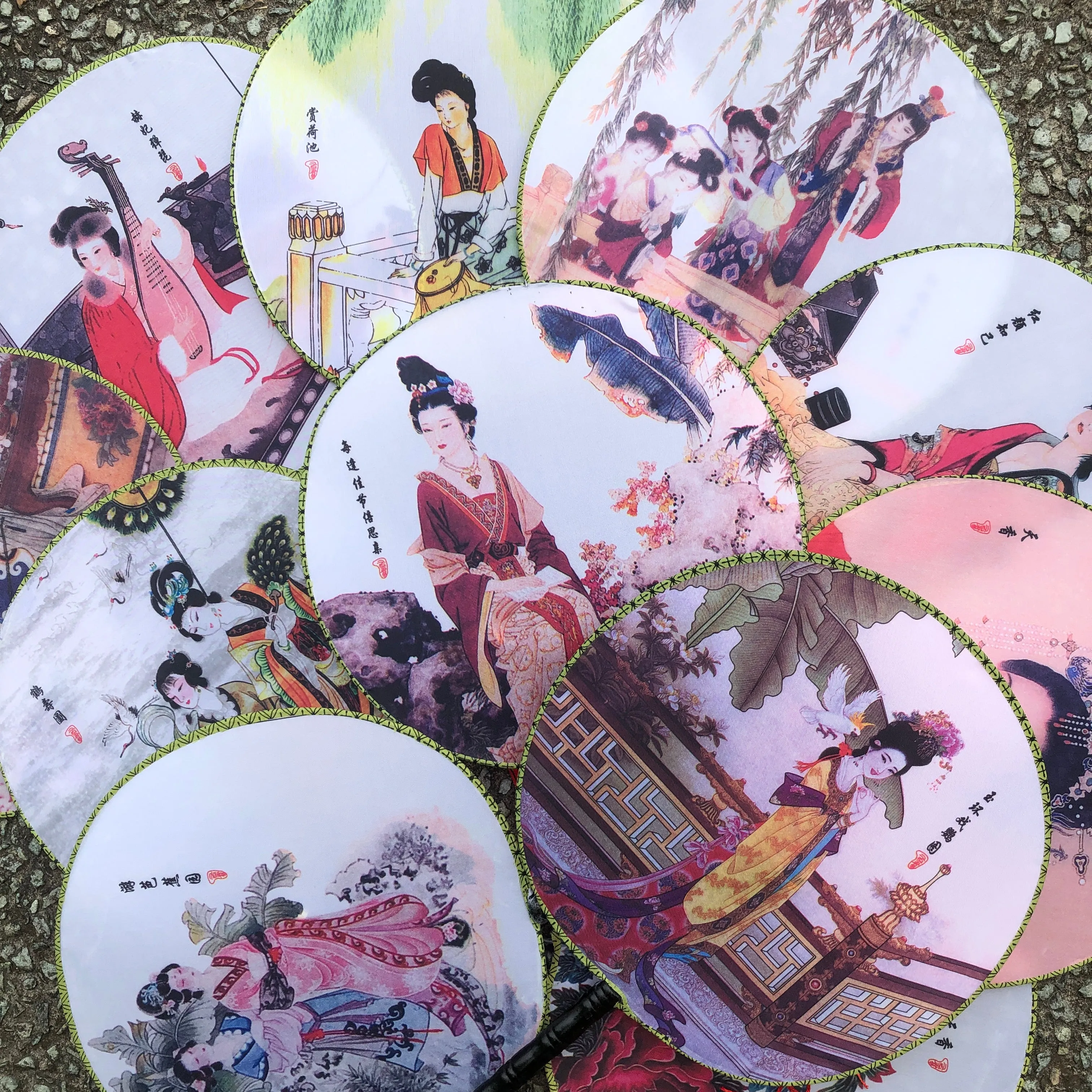 CLEARANCE SALE - 4 pack - Imperial Ladies Round Silk Fan (24.5cm)