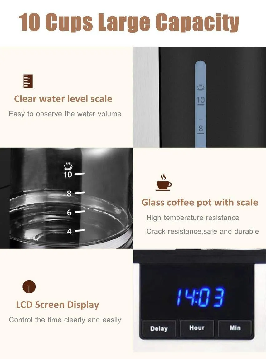 Coffee Maker,Best Drip Coffee Maker 2019 Programmable Coffeemaker 10-Cup Glass Carafe with Timer Filter Coffee Machine,LCD Display-Auto off-Leakproof Coffee Makers for Home