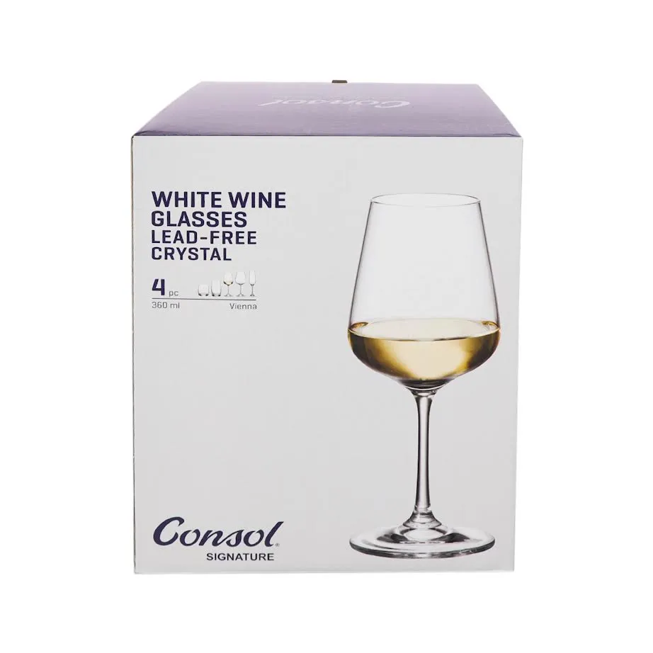 Consol 4 Piece 360ml Signature Vienna Stem White Wine Glass Set Clear