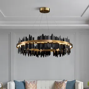 Contemporary Black and Gold Circle LED Chandelier for Living Room, Dinning, Lobby, and Hotel Lighting