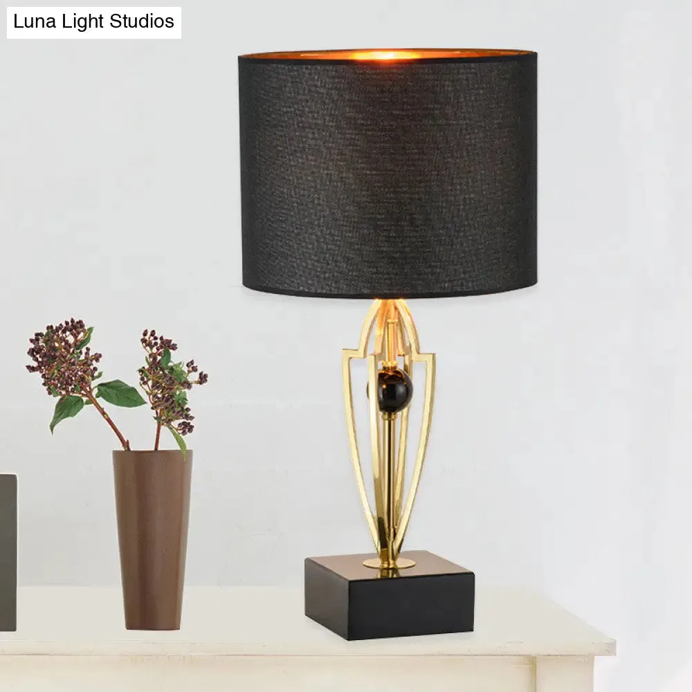 Contemporary Black Drum Night Table Lamp with Fabric Shade - 1 Light Nightstand Light