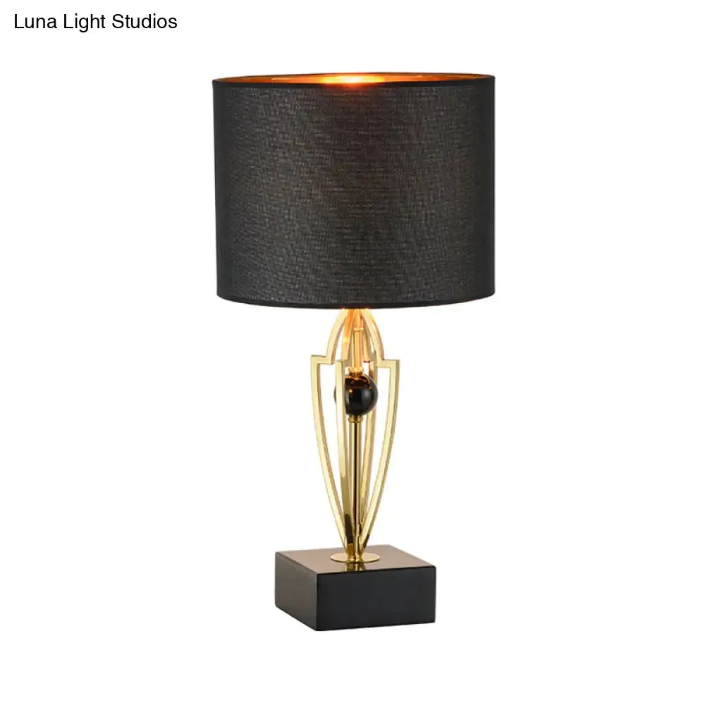 Contemporary Black Drum Night Table Lamp with Fabric Shade - 1 Light Nightstand Light