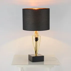 Contemporary Black Drum Night Table Lamp with Fabric Shade - 1 Light Nightstand Light