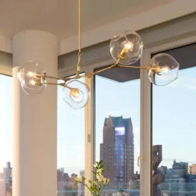 Contemporary Glass Bubble Chandelier: Adjustable Pendant for Dining Room, 3/5 Heads, Black/Gold Finish