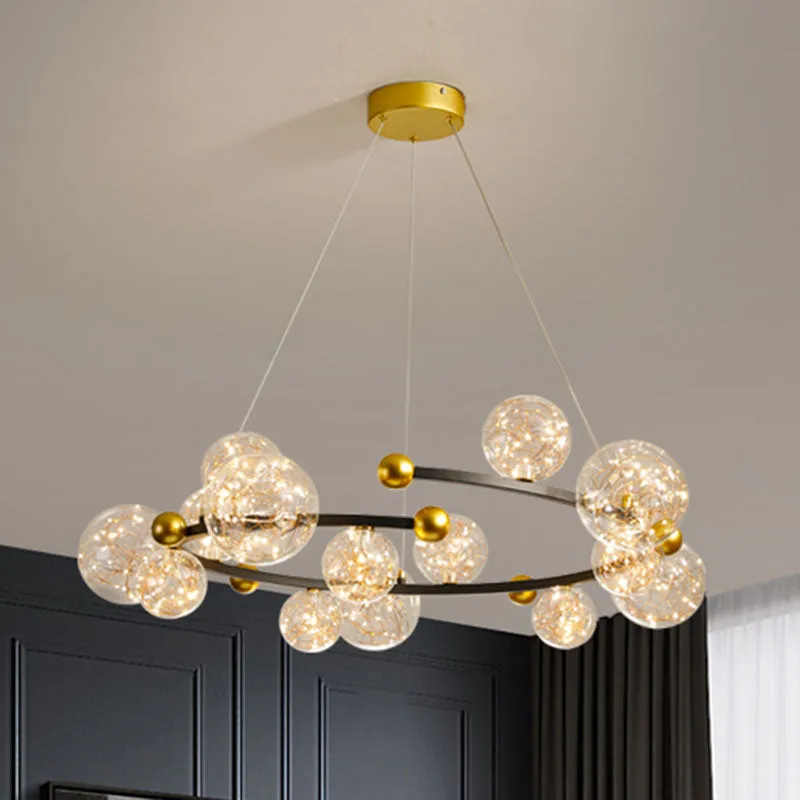 Contemporary LED Glass Orb Chandelier with Glowing String