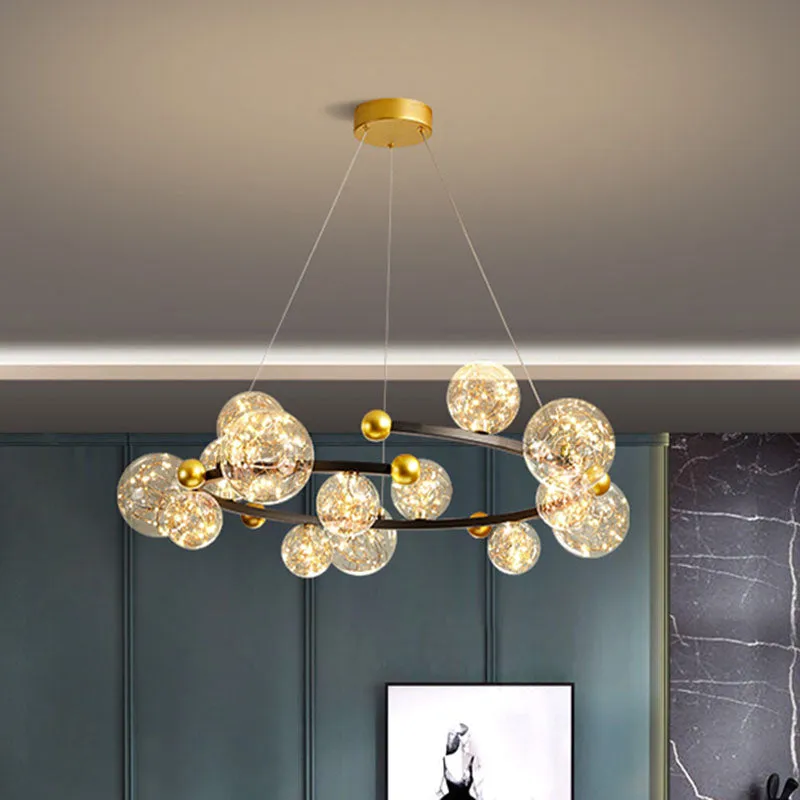 Contemporary LED Glass Orb Chandelier with Glowing String