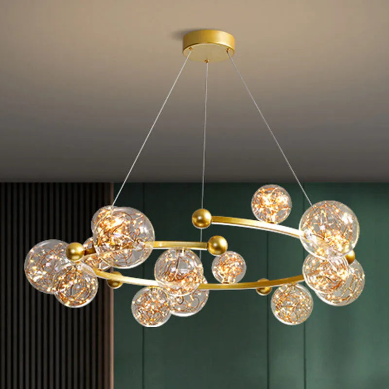 Contemporary LED Glass Orb Chandelier with Glowing String