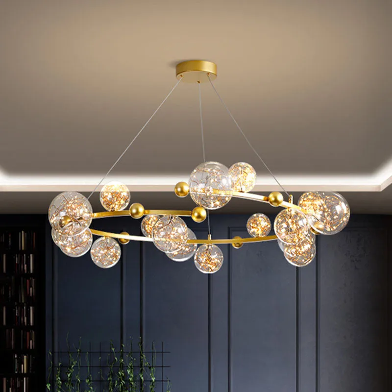 Contemporary LED Glass Orb Chandelier with Glowing String