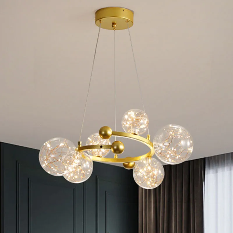 Contemporary LED Glass Orb Chandelier with Glowing String