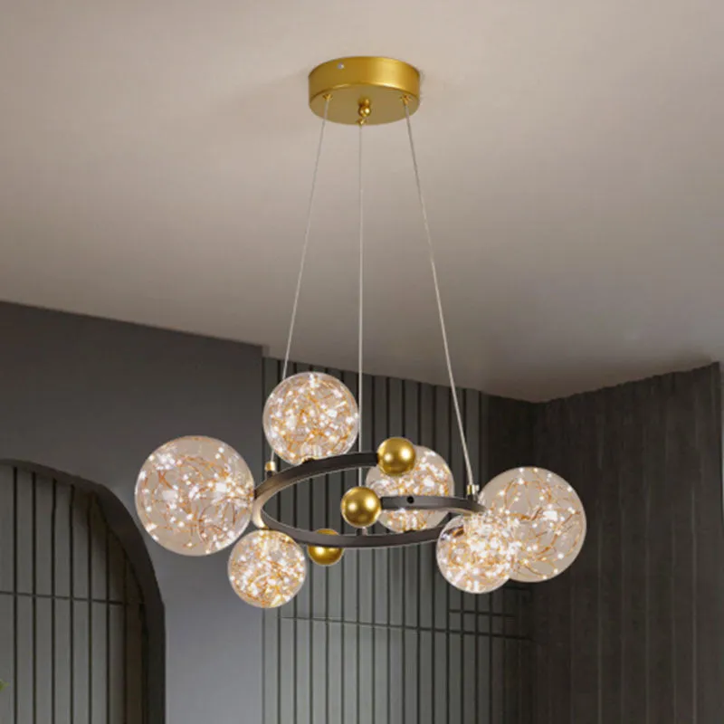 Contemporary LED Glass Orb Chandelier with Glowing String