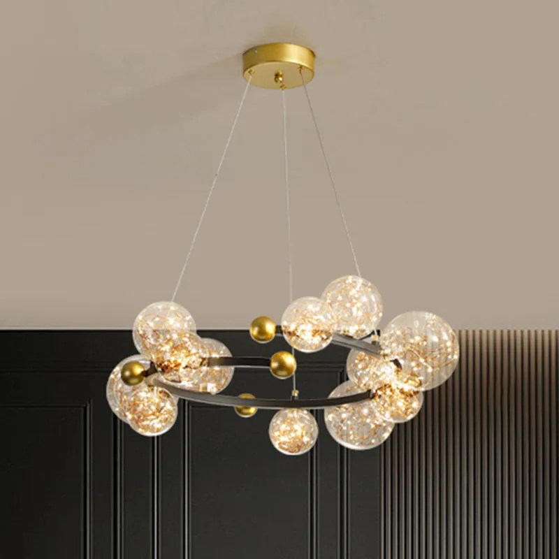 Contemporary LED Glass Orb Chandelier with Glowing String