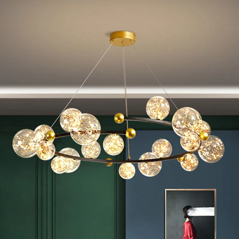 Contemporary LED Glass Orb Chandelier with Glowing String