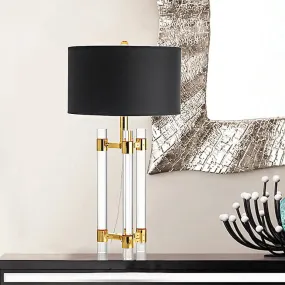 Countryside 1-Light Black Drum Fabric Table Lamp with Crystal Rod - Perfect for Bedroom Night Lighting