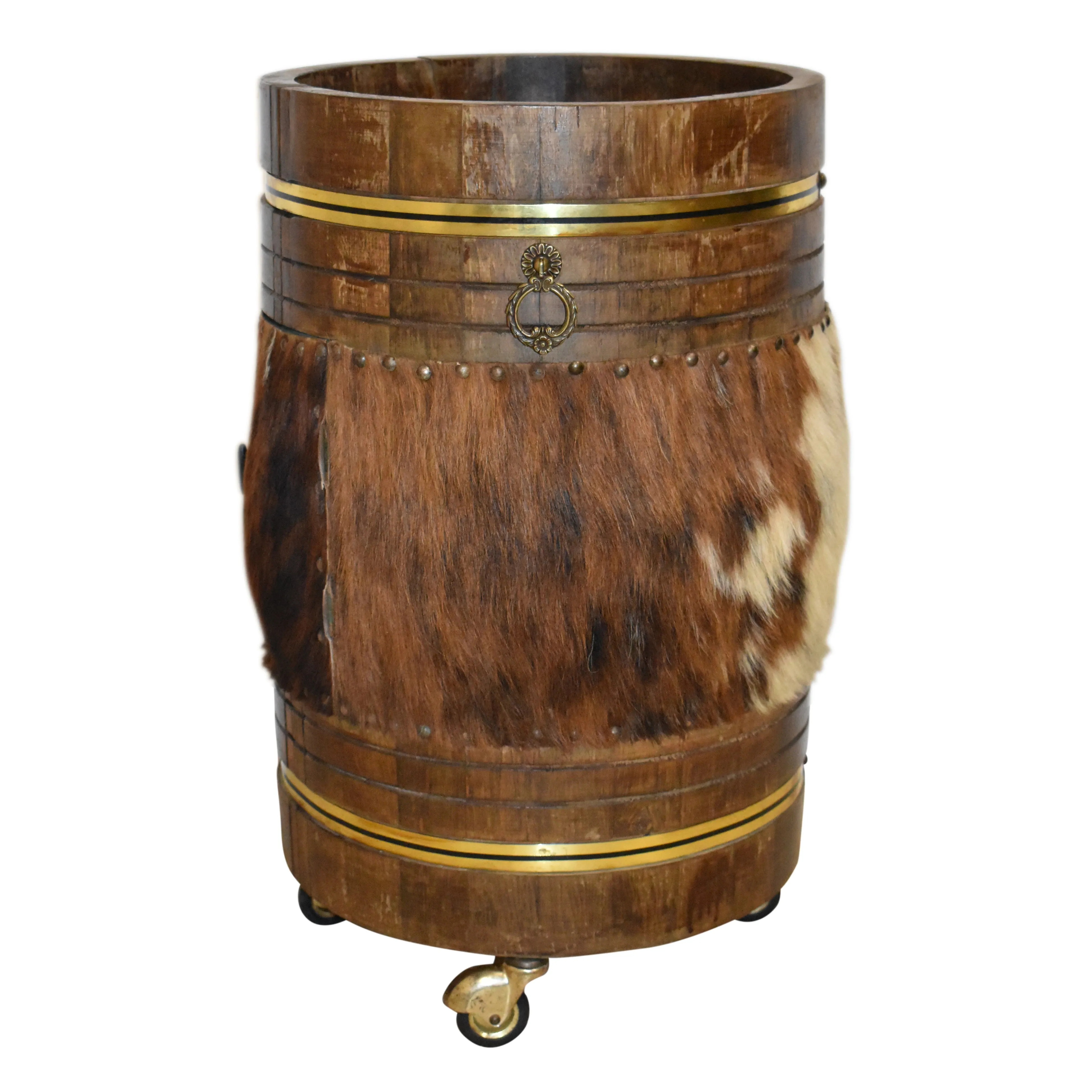 Cowhide Barrel End Table with Storage