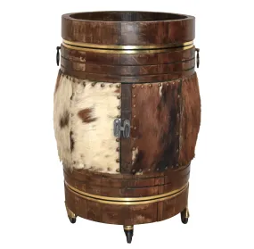 Cowhide Barrel End Table with Storage