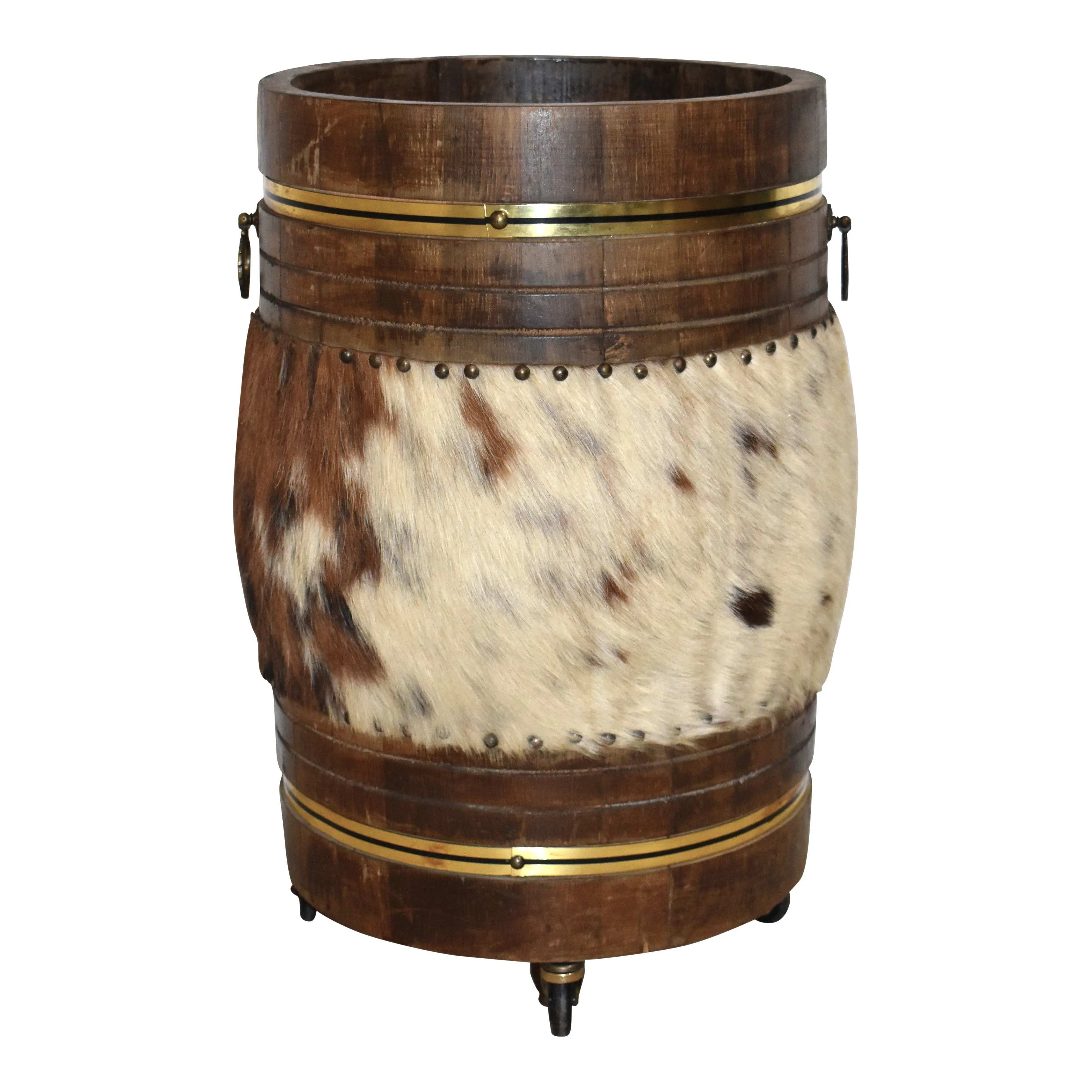 Cowhide Barrel End Table with Storage