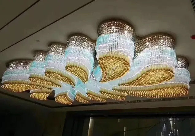 Custom Extra Large Flush Mount Floral Crystal Chandelier for Hotel/Restaurant/Villa