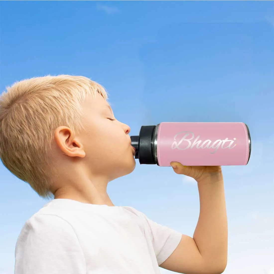 Custom Water Bottle Pink Stainless Steel Sipper Bottle With Name for Girls