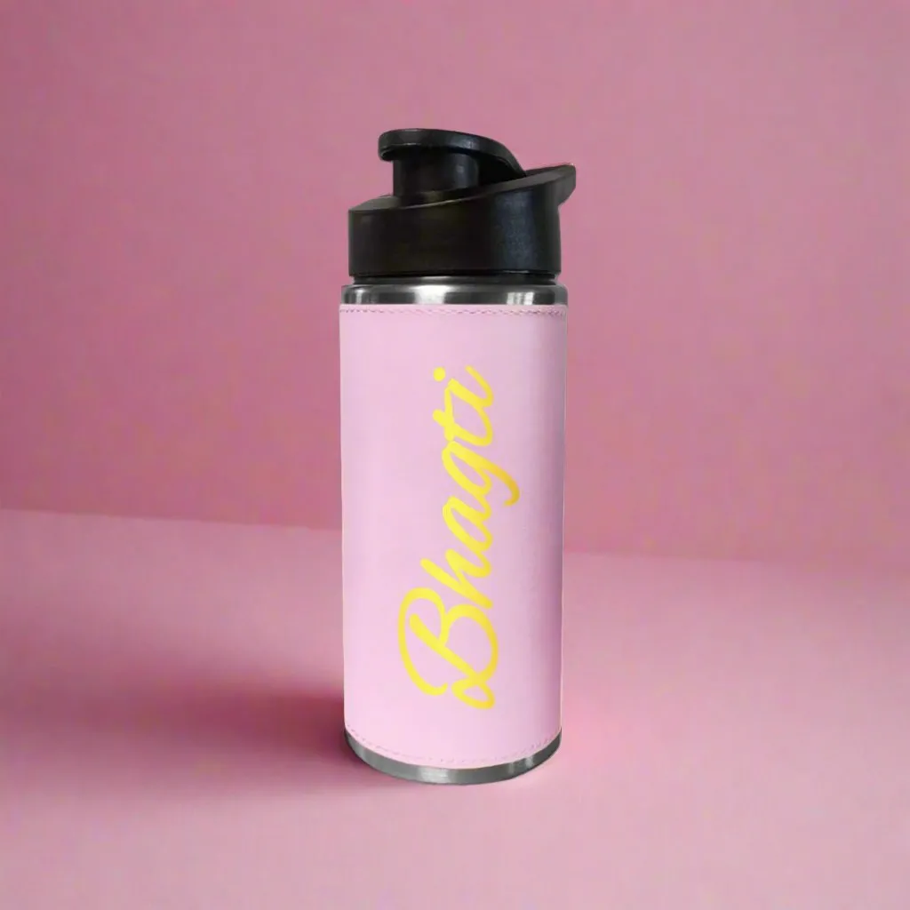 Custom Water Bottle Pink Stainless Steel Sipper Bottle With Name for Girls