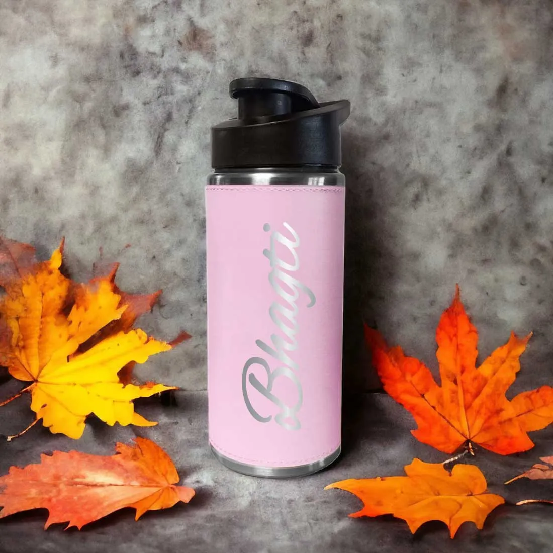 Custom Water Bottle Pink Stainless Steel Sipper Bottle With Name for Girls