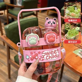 Cute Divided Double Drinking Cups - Portable Straw Water Bottles