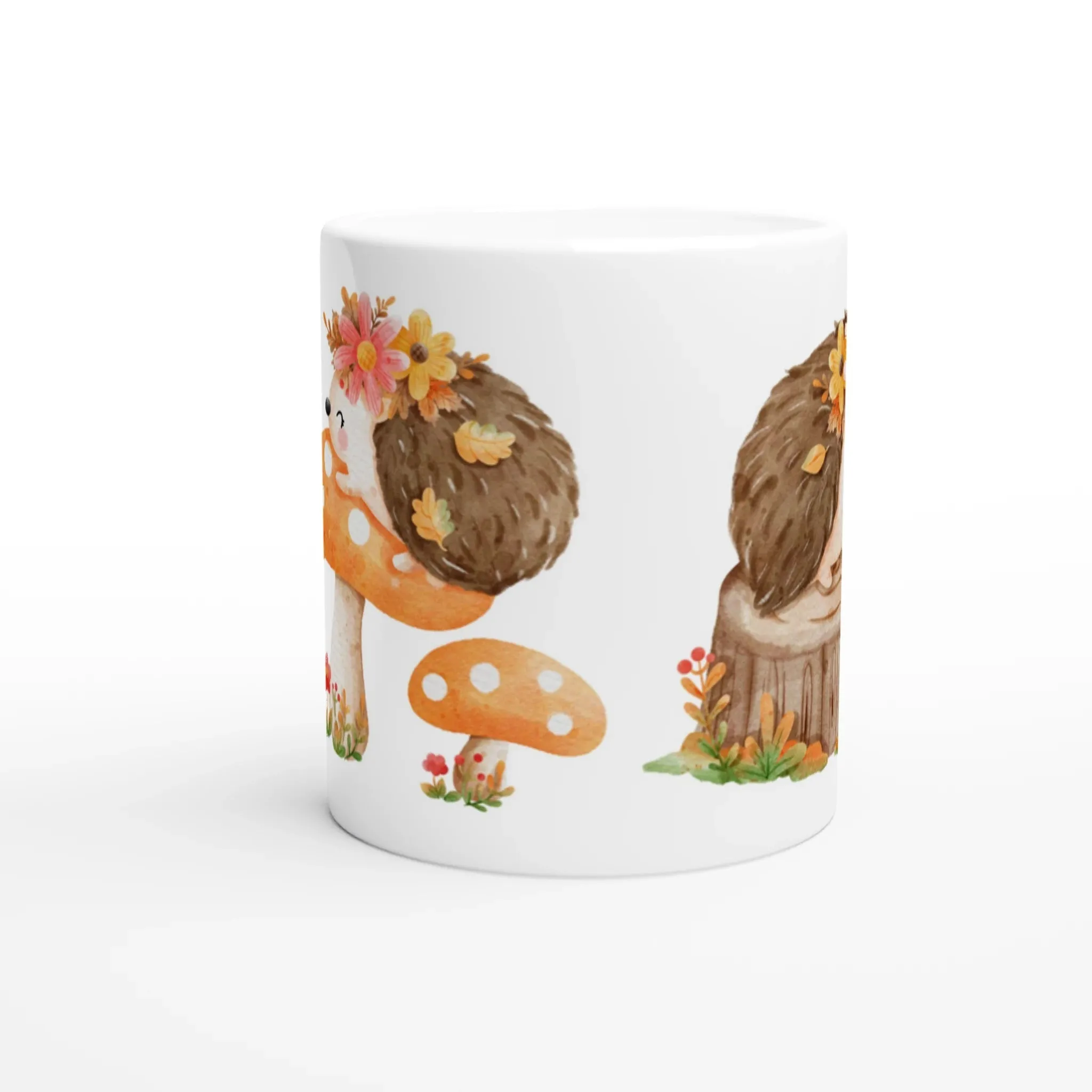 Cute Hedgehogs on Mushroom Ceramic Mug | Animal Lover Gift