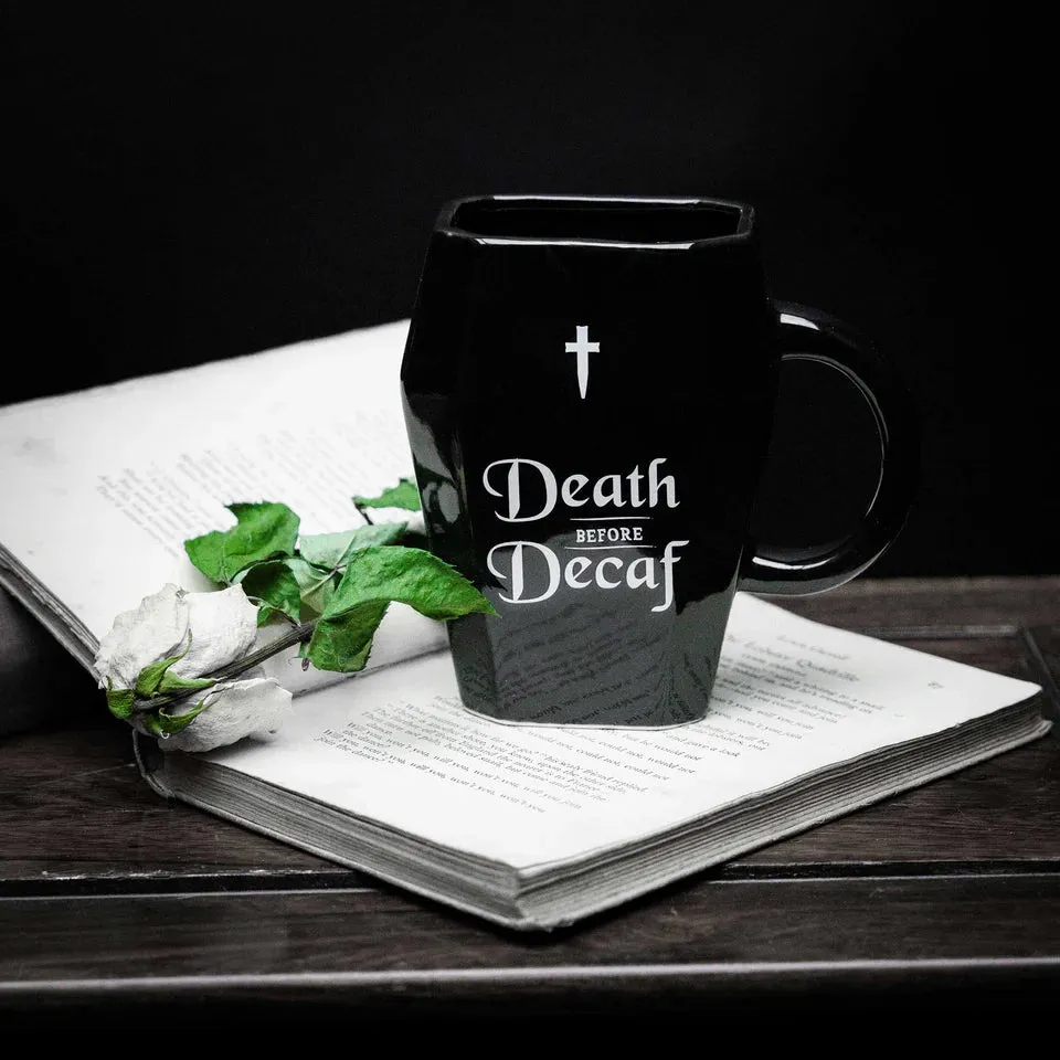 “Death Before Decaf” Coffin Gothic Mug