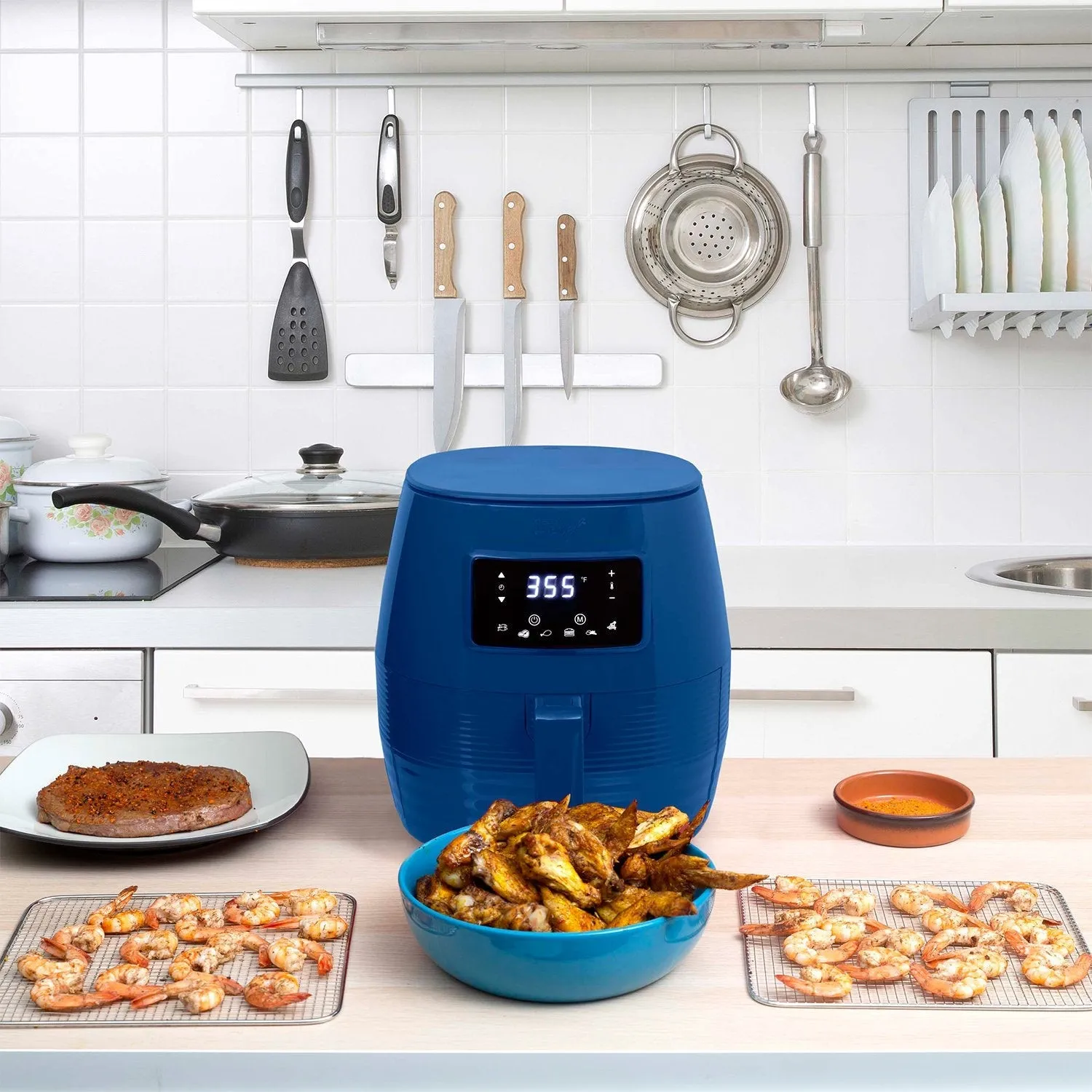 Deco Chef Digital 5.8QT Electric Air Fryer - Healthy, Fast Cooking - Blue - Refurbished