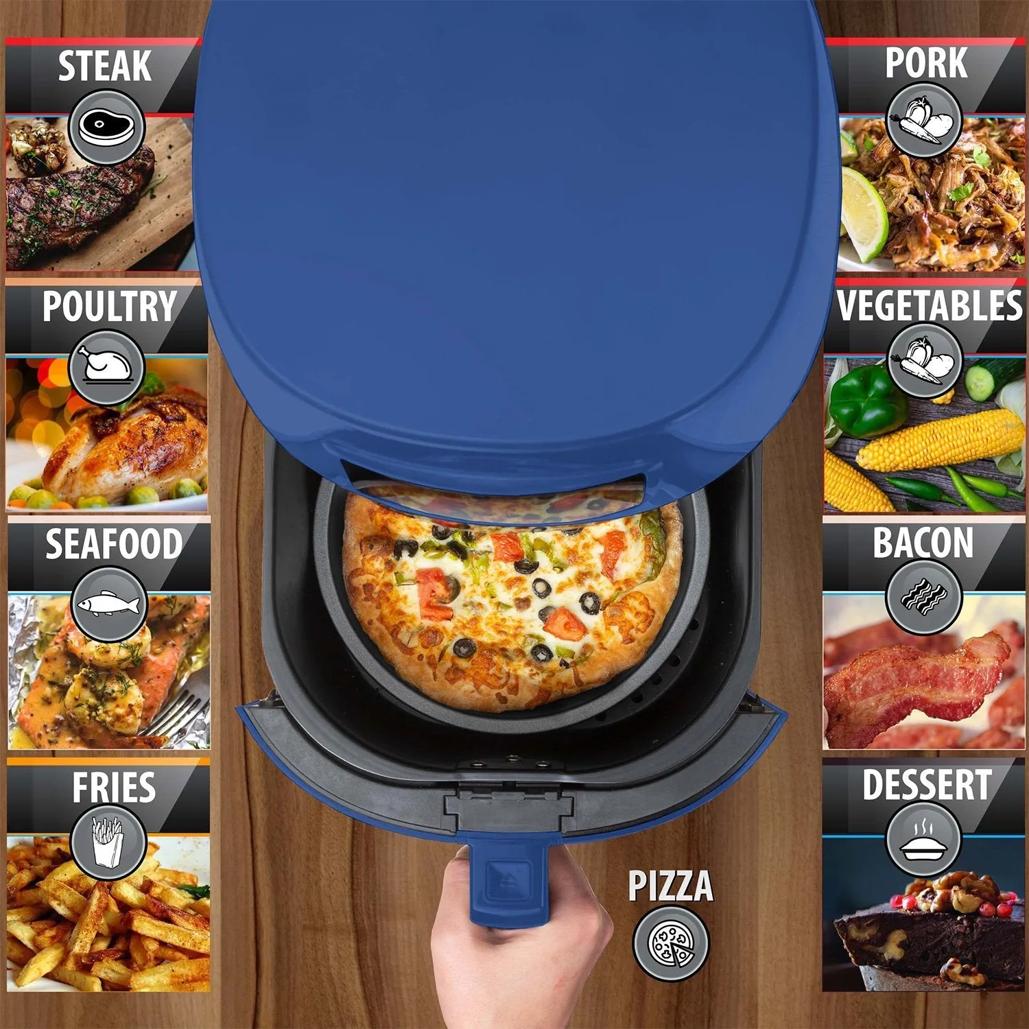 Deco Chef Digital 5.8QT Electric Air Fryer - Healthy, Fast Cooking - Blue - Refurbished