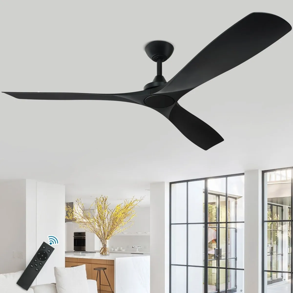 Depuley 60 Inch Large Remote Ceiling Fan Without Light, Low Profile Ceiling Fan No Light with 3 Blades and Noiseless Reversible DC Motor for Patio, Kitchen, Farmhouse & Covered Outdoor, Timer - Black