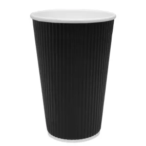 Disposable Coffee Cups - 16oz Ripple Paper Hot Cups - Black (90mm) - 500 ct