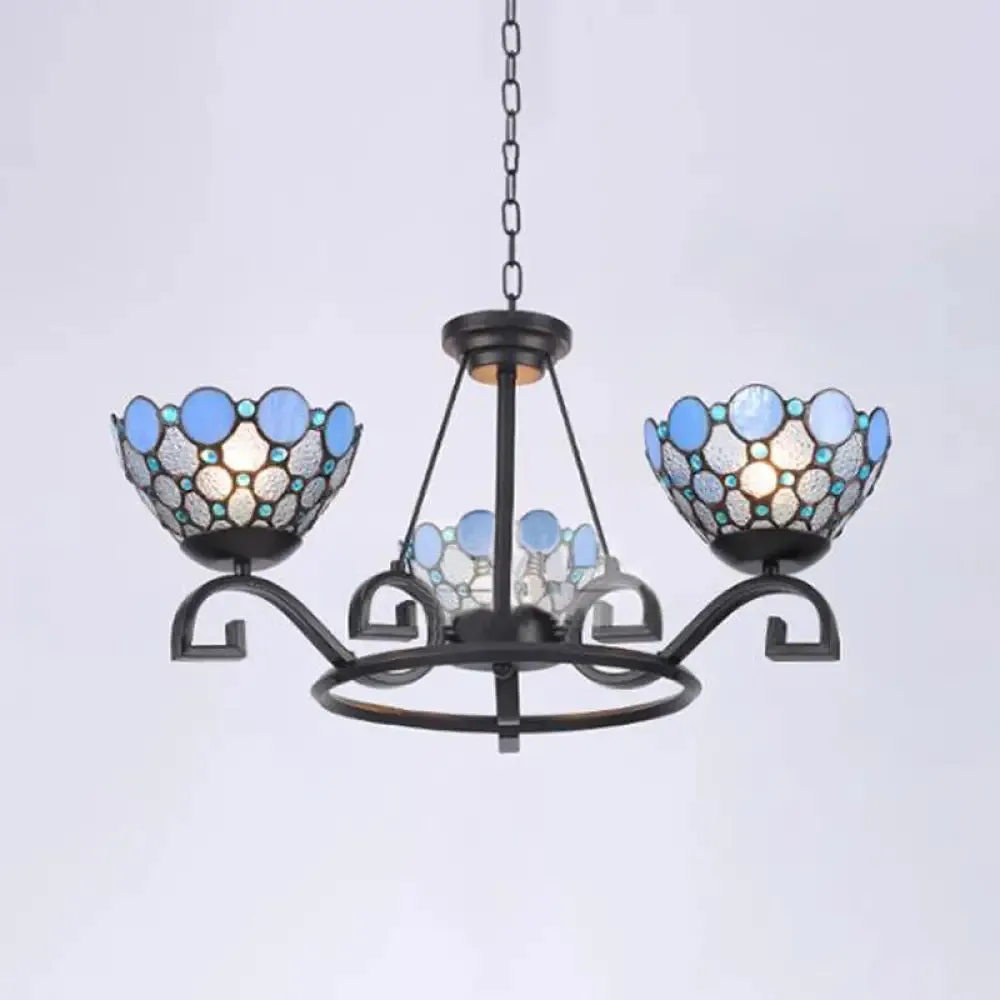 Dome Hanging Chandelier with Blue and Clear Glass Baroque Design - 3/6/8 Lights, Perfect for Living Room Décor - Sizes: 25"/29"/36.5