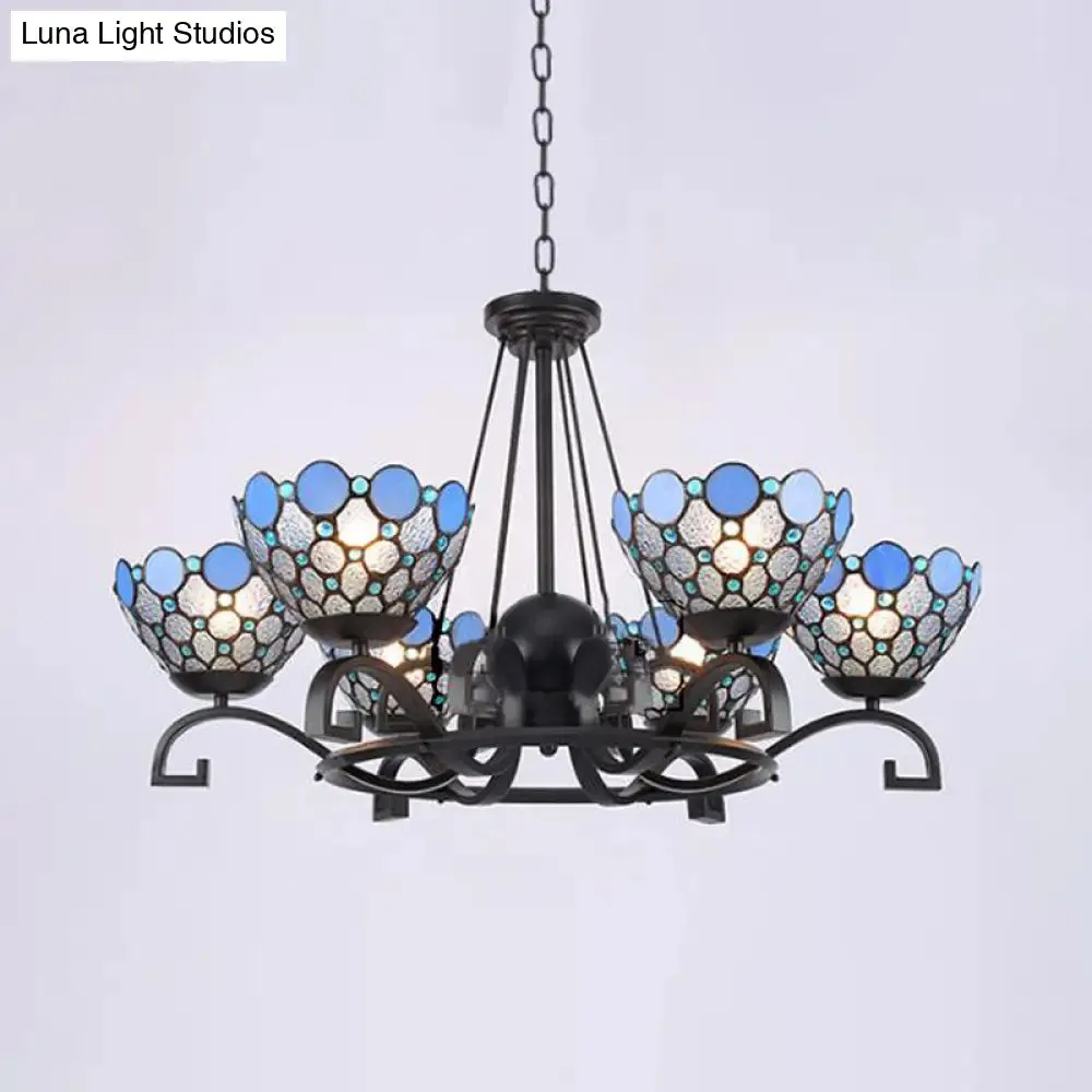 Dome Hanging Chandelier with Blue and Clear Glass Baroque Design - 3/6/8 Lights, Perfect for Living Room Décor - Sizes: 25"/29"/36.5