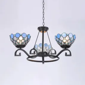 Dome Hanging Chandelier with Blue and Clear Glass Baroque Design - 3/6/8 Lights, Perfect for Living Room Décor - Sizes: 25"/29"/36.5