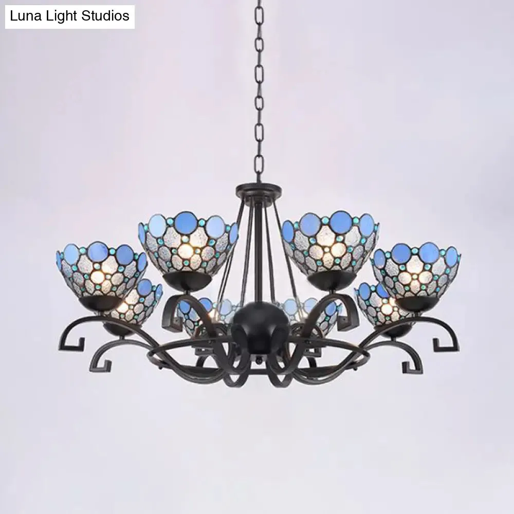 Dome Hanging Chandelier with Blue and Clear Glass Baroque Design - 3/6/8 Lights, Perfect for Living Room Décor - Sizes: 25"/29"/36.5