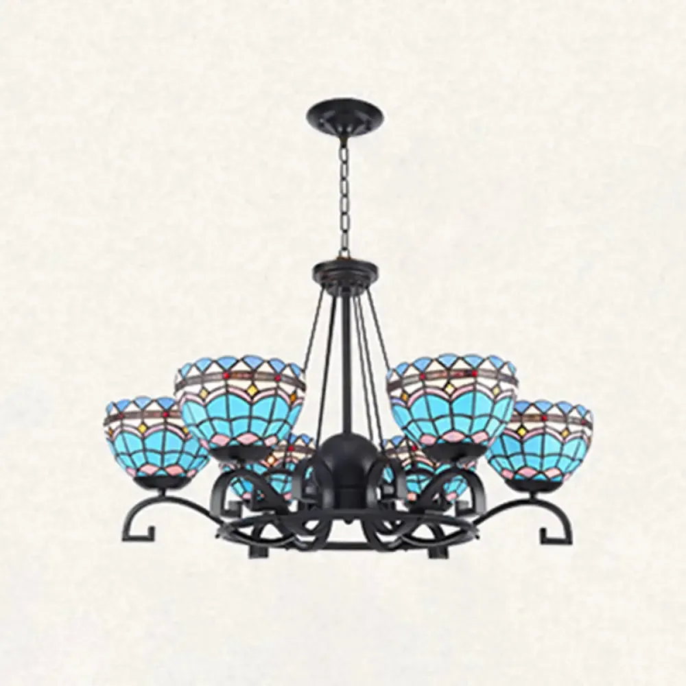 Dome Hanging Chandelier with Blue and Clear Glass Baroque Design - 3/6/8 Lights, Perfect for Living Room Décor - Sizes: 25"/29"/36.5