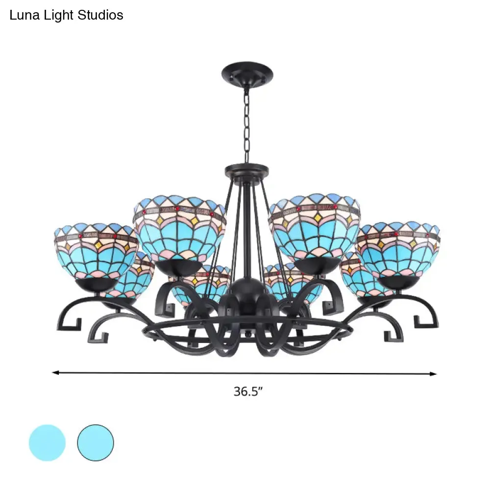 Dome Hanging Chandelier with Blue and Clear Glass Baroque Design - 3/6/8 Lights, Perfect for Living Room Décor - Sizes: 25"/29"/36.5