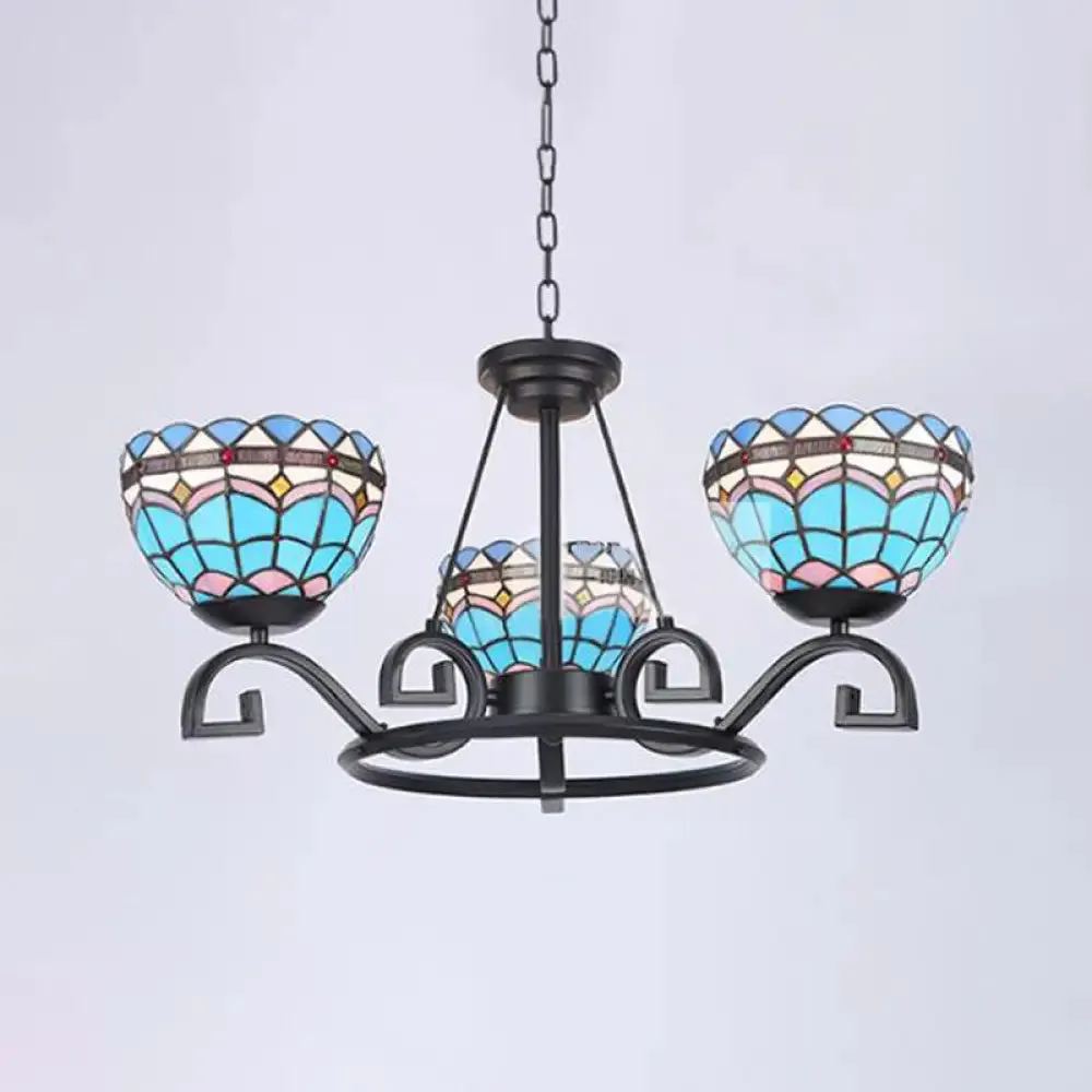 Dome Hanging Chandelier with Blue and Clear Glass Baroque Design - 3/6/8 Lights, Perfect for Living Room Décor - Sizes: 25"/29"/36.5