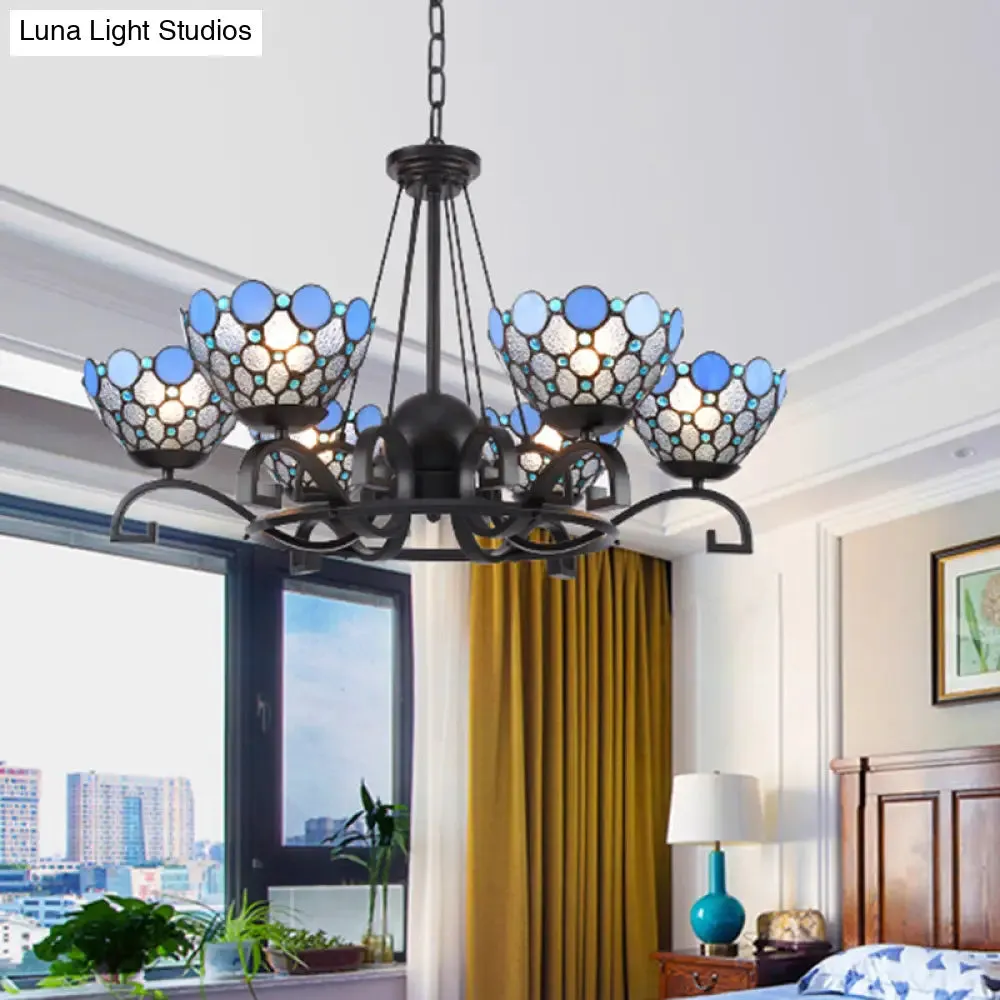 Dome Hanging Chandelier with Blue and Clear Glass Baroque Design - 3/6/8 Lights, Perfect for Living Room Décor - Sizes: 25"/29"/36.5