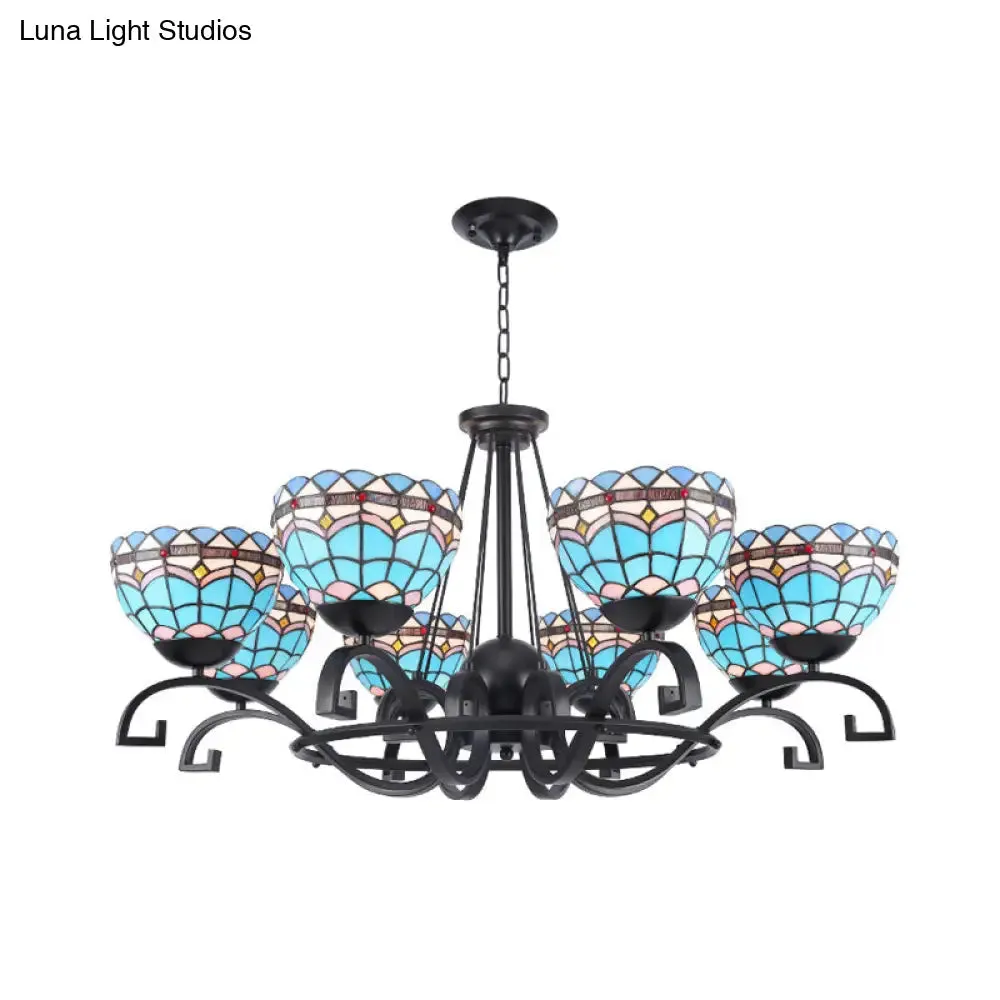 Dome Hanging Chandelier with Blue and Clear Glass Baroque Design - 3/6/8 Lights, Perfect for Living Room Décor - Sizes: 25"/29"/36.5