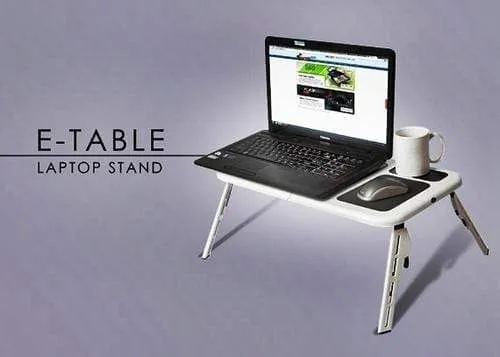 E-TABLE WITH LAPTOP COOLING PAD – BLACK & WHITE